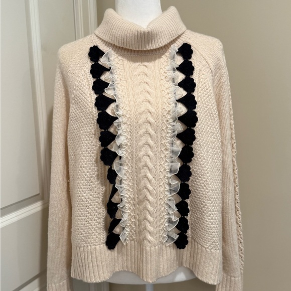 J. Crew Sweaters - J. Crew cowl neck sweater in cream with navy/lace detail Size XL PRELOVED